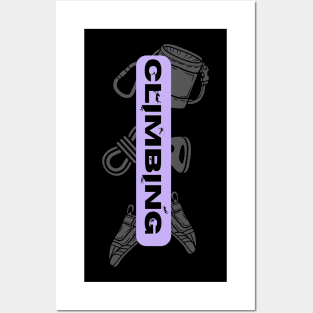 climbing with rock climbing equipment purple Posters and Art